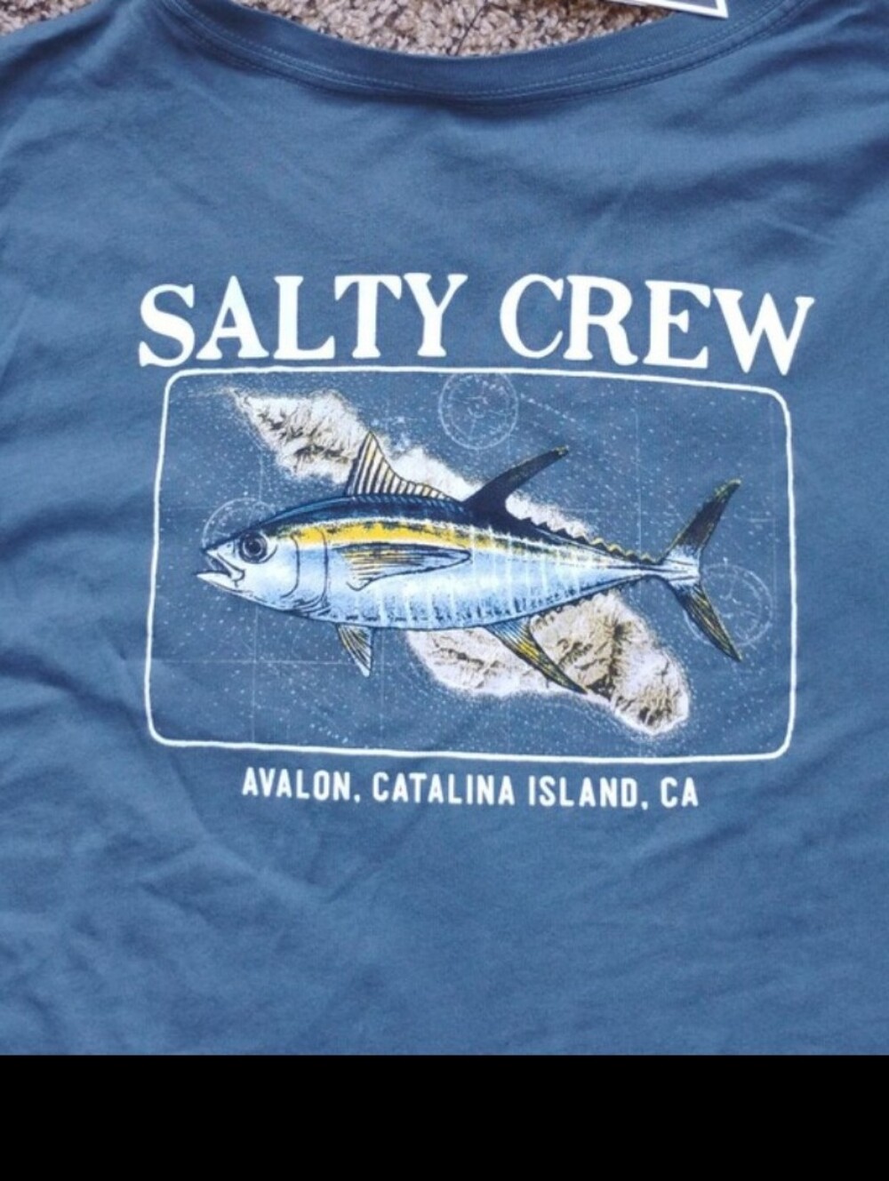 NWT Salty Crew Avalon Boyfriend Tee Denim Blue Fish Graphic Large